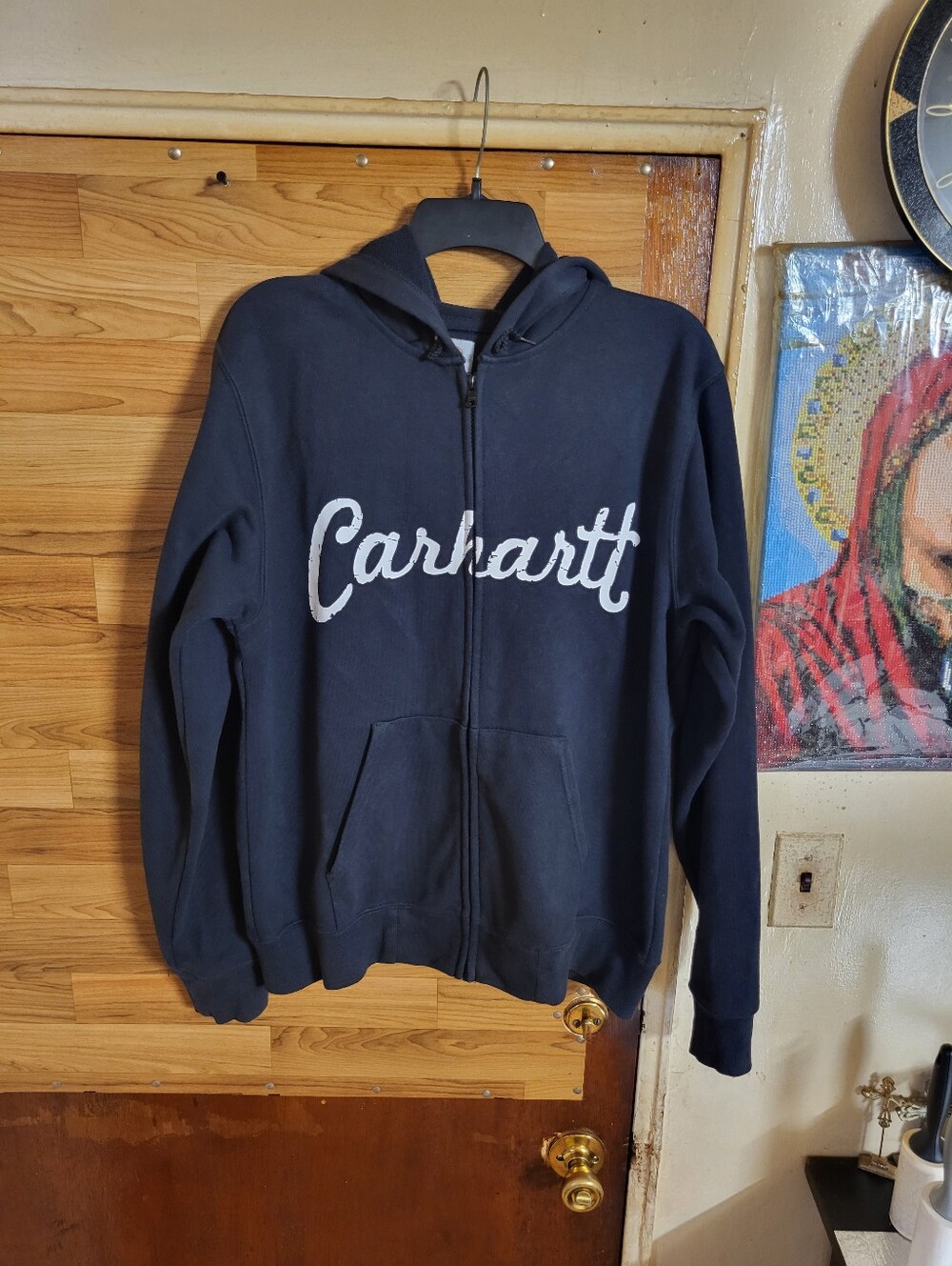 VTG 90s Carhartt Sunfaded Thermal Waffle Lined Hoodie Mens Size Medium BLACK